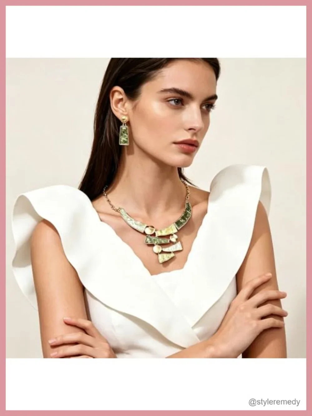 Large Statement Necklace & Earring Set, Chunky Enamel Bib Necklace, Dangle